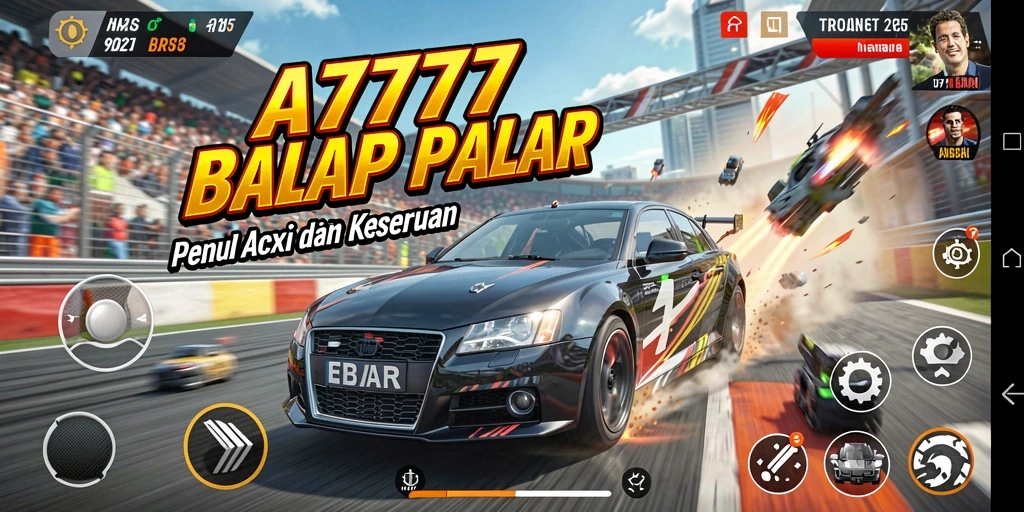 Gambar menampilkan aksi balap seru dalam A7777.