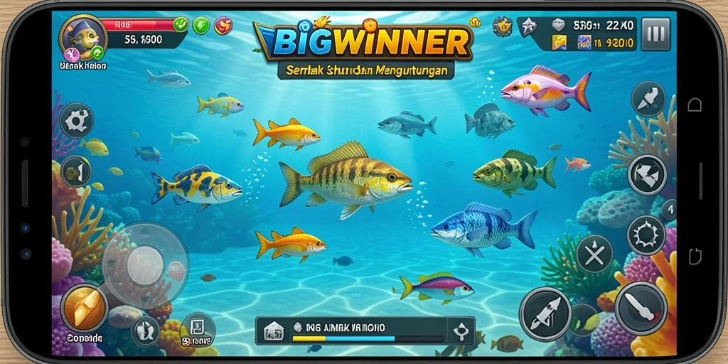 Tampilan gameplay menembak ikan yang seru dan mengasyikkan.
