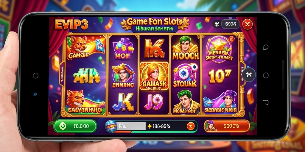 Tampilan gameplay menarik dari EVIP3 dengan simbol slot yang berwarna-warni.