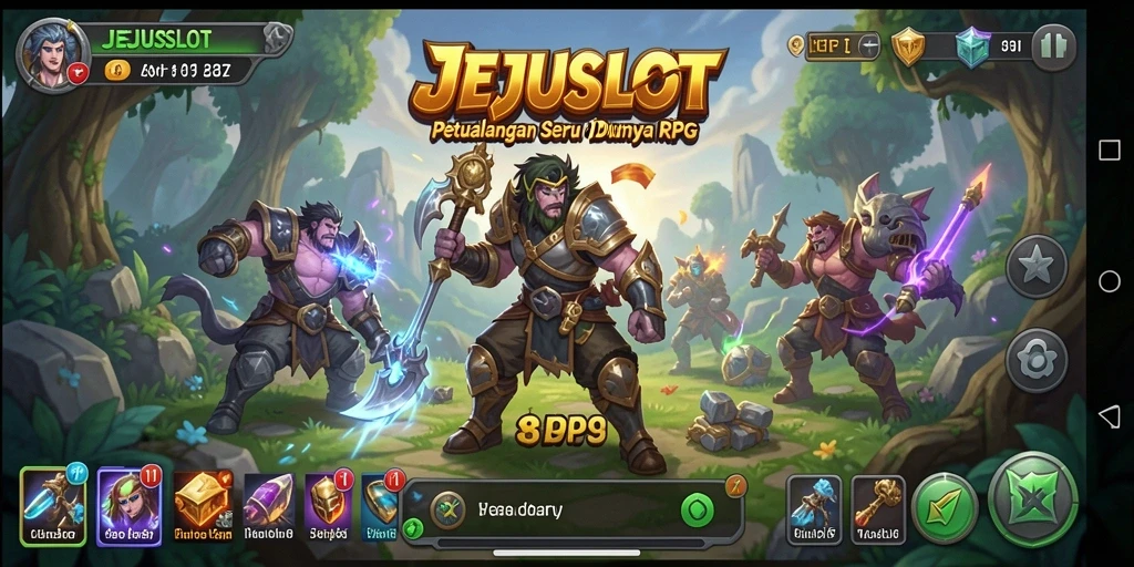 Tangkapan layar gameplay JEJUSLOT menampilkan pertempuran RPG yang epik.