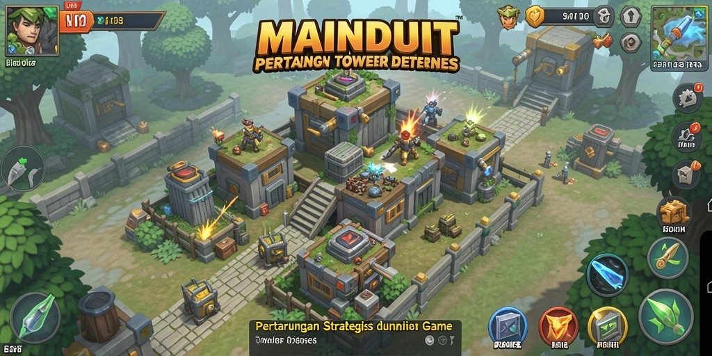 Tampilan gameplay seru di <strong>MAINDUIT</strong> dengan strategi Tower Defense.