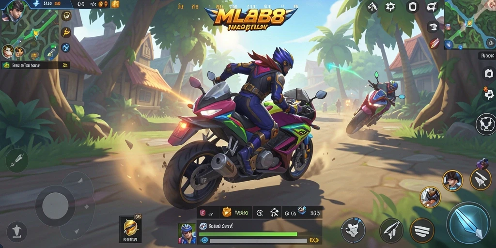Tampilan gameplay MLBB8 dengan balapan motor yang seru dan menegangkan.