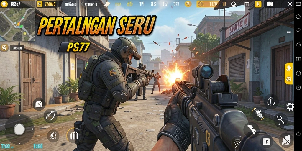 Screenshot gameplay PSG77 menampilkan aksi seru pertempuran TPS.