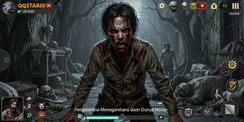 Screenshot gameplay QQSTAR88 yang menakutkan dengan suasana mencekam.
