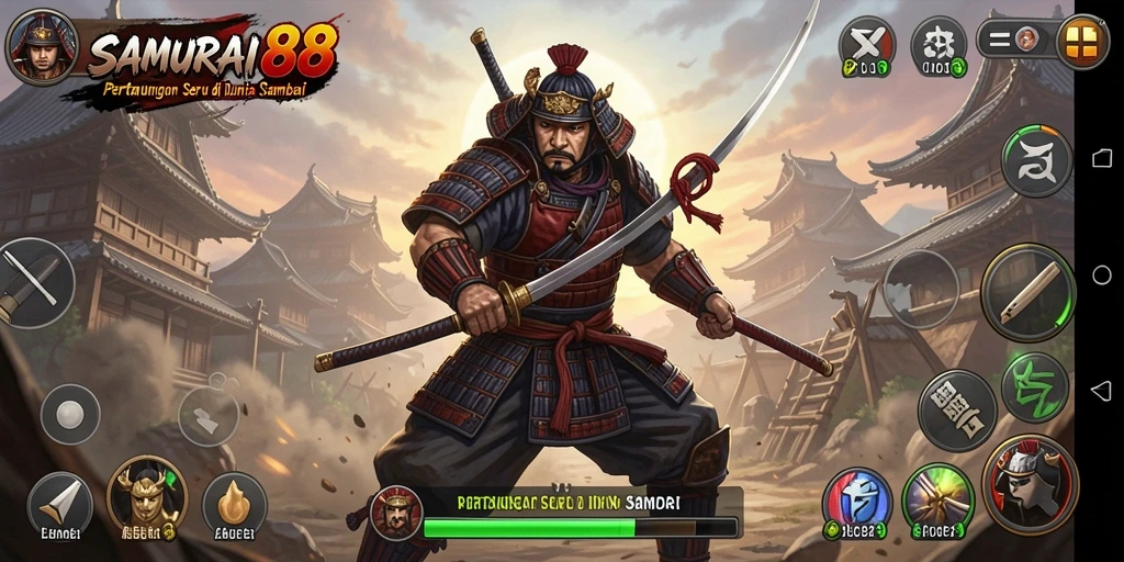 Screenshot dari gameplay <strong>SAMURAI88</strong> menunjukkan aksi pertarungan samurai yang intens.