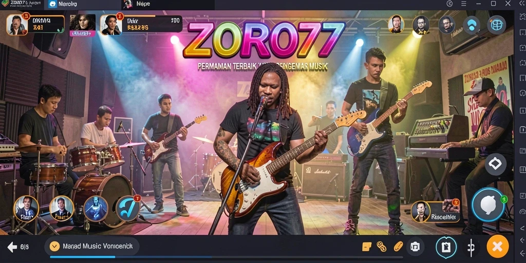 Tampilan gameplay menarik ZORO77 dengan berbagai genre musik.